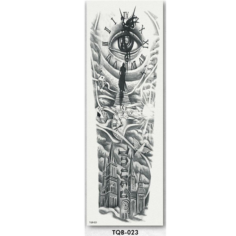 Easy to remove full arm temporary tattoo sleeve, showcasing clean skin aftermath, unisex body art sticker.