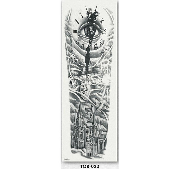 Easy to remove full arm temporary tattoo sleeve, showcasing clean skin aftermath, unisex body art sticker.