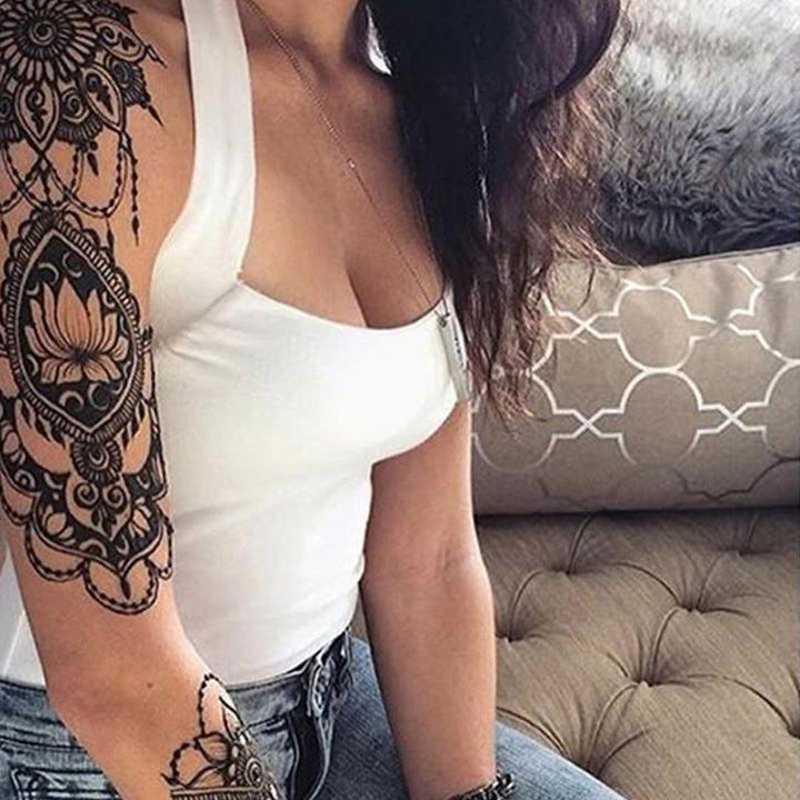 Unisex full arm temporary tattoo sleeve, bold Celtic knot designs, waterproof and easy application sticker.