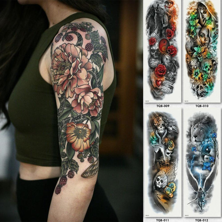 Unisex full arm temporary tattoo sleeve, Japanese koi fish and wave motif, waterproof and easy application.
