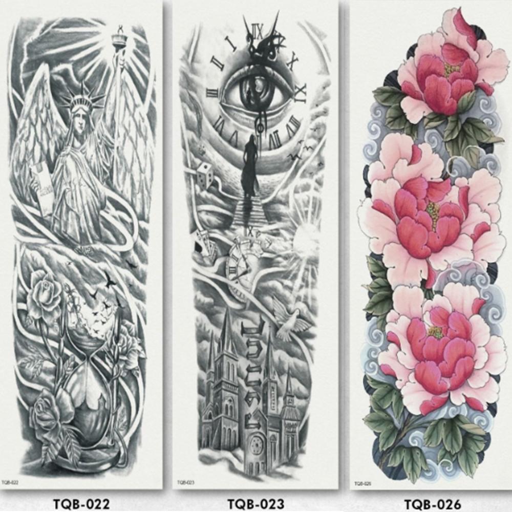 Close-up of a unisex full arm temporary tattoo sleeve, detailed lion head design, waterproof sticker.
