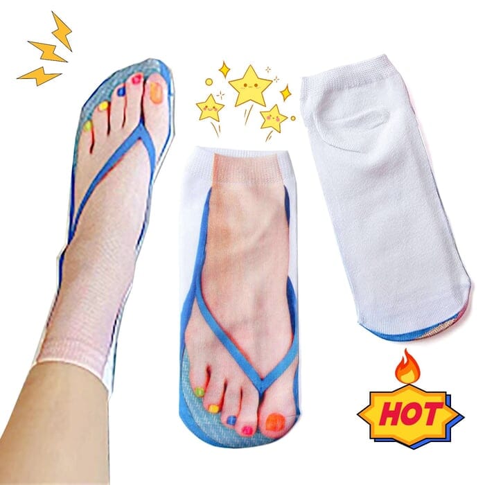 Close-up of a pair of colorful funny 3D print ankle socks featuring a pizza slice pattern, unique gift socks