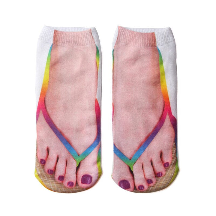 Pair of funny 3D print ankle socks with a vibrant space galaxy design, unique and colorful novelty socks