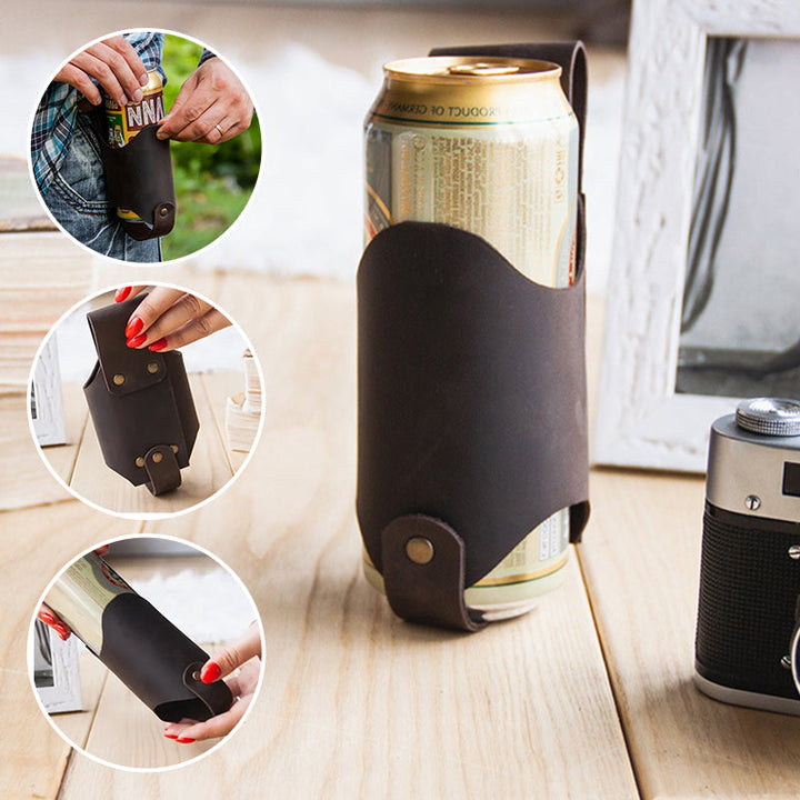 Unisex genuine leather belt drink holder for hands-free beverage carrying, 125 characters max