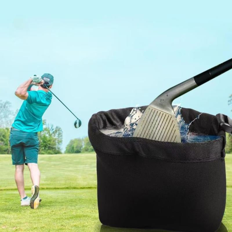 Golf ball cleaner pouch with secure clip, ensuring a clean ball for better putting and play.