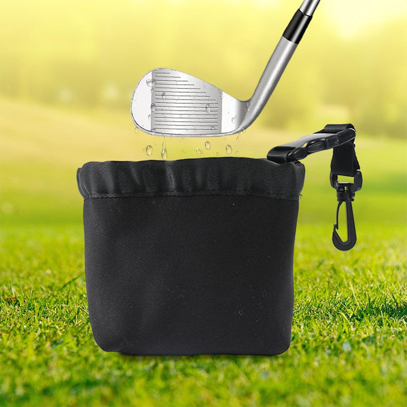 Waterproof golf accessory pouch for cleaning, featuring a detachable clip for convenience.