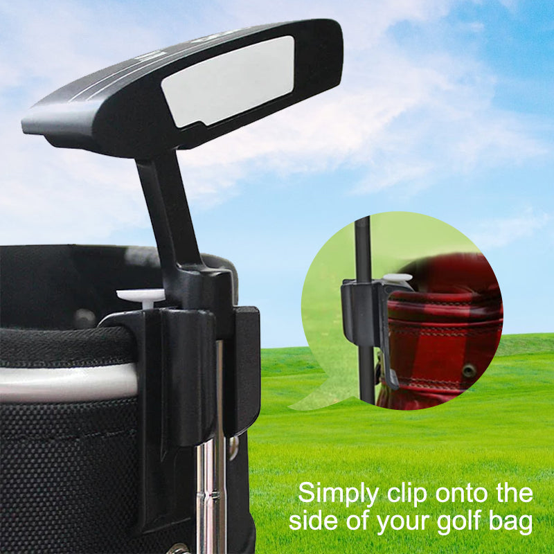 Golf putter clip displaying a golf club & metallic ball marker. A must-have golf tool & equipment.