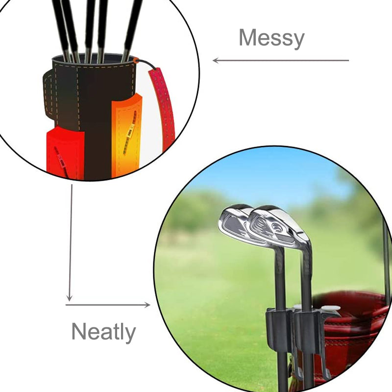 Unisex golf putter clip & ball marker holder attached to a golf bag. Convenient golf accessory.