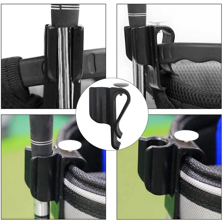 Hand holding a black unisex golf putter clip & ball marker, ready for the golf course. Golf equipment.