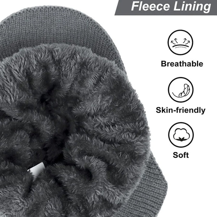 Acrylic knit navy beanie, providing excellent ear protection for outdoor activities.