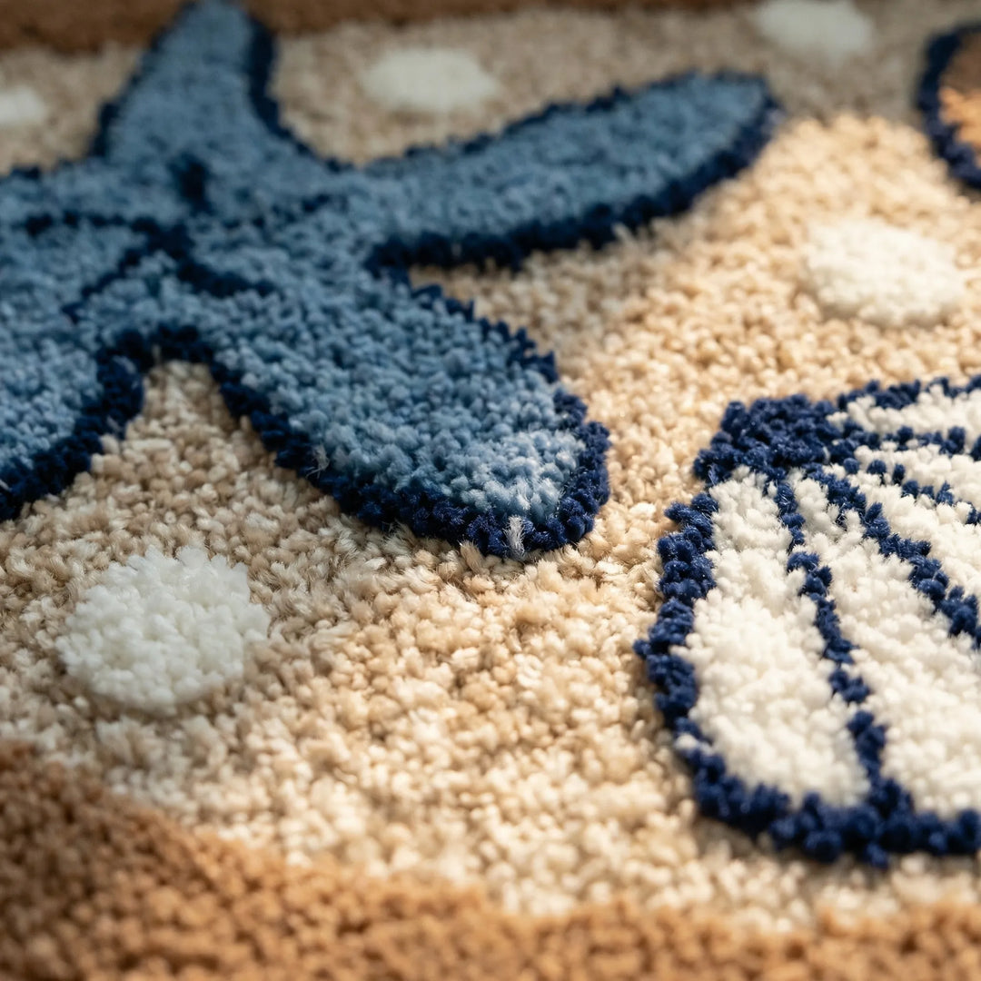 Non-slip, absorbent half moon bath mat with Flowique waves. Ideal as a soft floor, kitchen, or entryway mat.