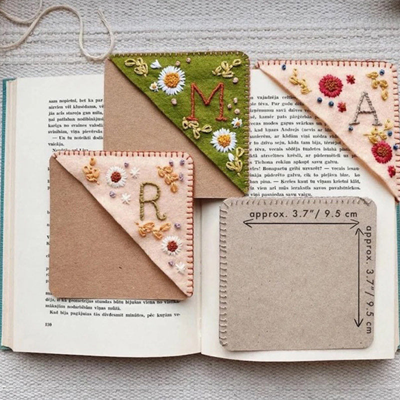 Personalized corner bookmark, hand-stitched felt, unique embroidered design, reader's gift