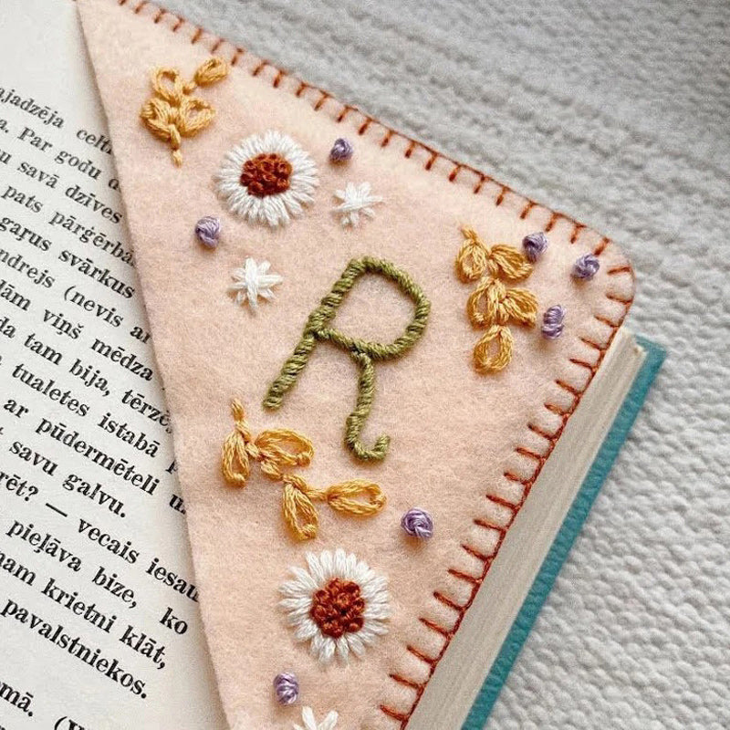 Embroidered initial bookmark, felt corner style, handmade book accessory, seasonal reading gift