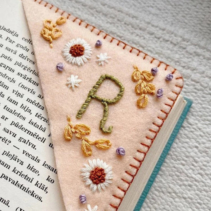 Embroidered initial bookmark, felt corner style, handmade book accessory, seasonal reading gift