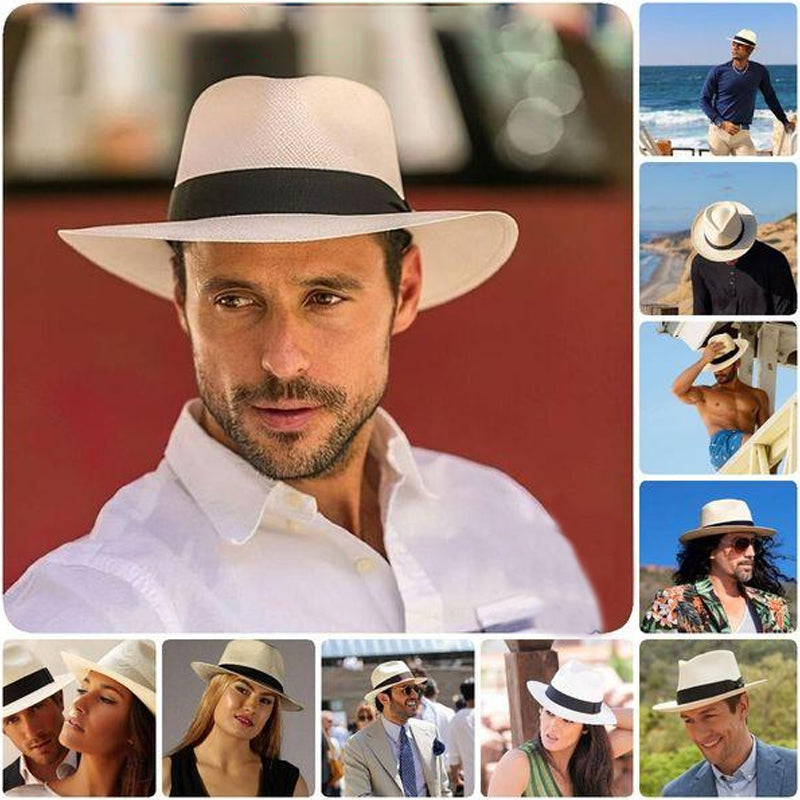 Unisex hand-knitted Panama sun hat with UPF 50+ protection, perfect for summer fashion & beachwear.