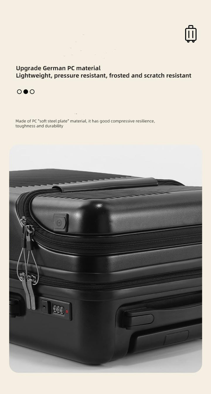 Ready for take-off: a versatile hard shell carry-on with USB, cup holder, TSA lock & spinner wheels.
