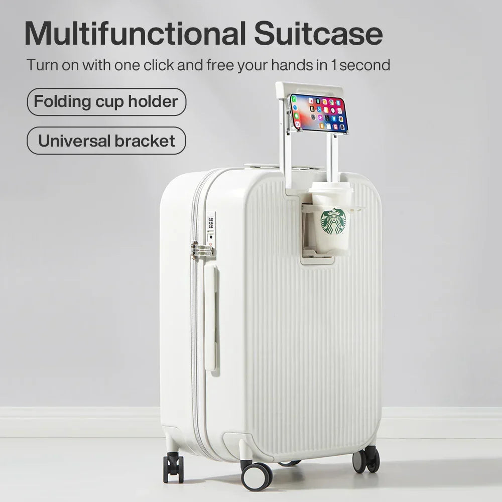 Business trip essential: hard-shell rolling suitcase. Lyon model, unisex, with integrated holders for professional travel.