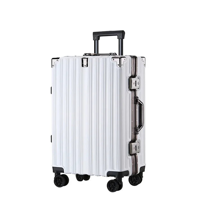 Premium aluminum frame hard shell suitcase, unisex, with secure lock & multi-directional spinner wheels.