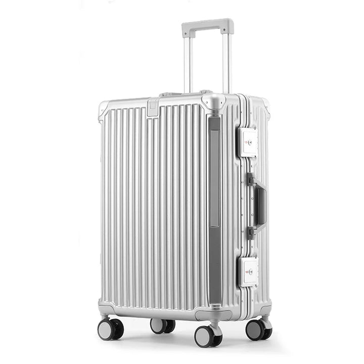 Secure travel with this hard-shell suitcase, robust aluminum frame, TSA lock, and agile spinner wheels.