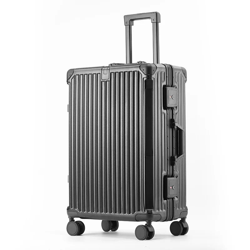 Unisex hard-shell suitcase built for durability, with an aluminum frame and smooth-rolling spinner wheels.
