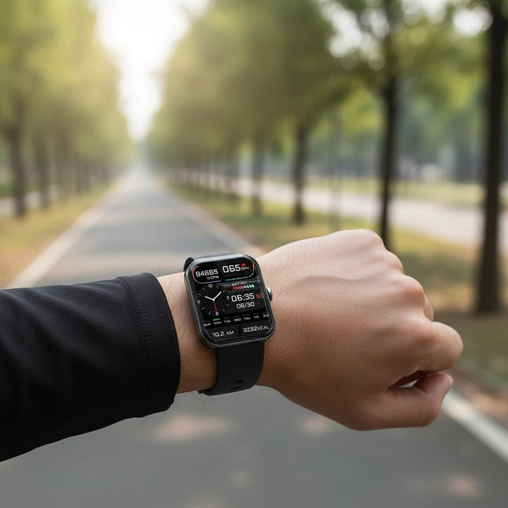 Non-invasive blood sugar monitor smartwatch, a sleek wellness device for effortless health tracking.
