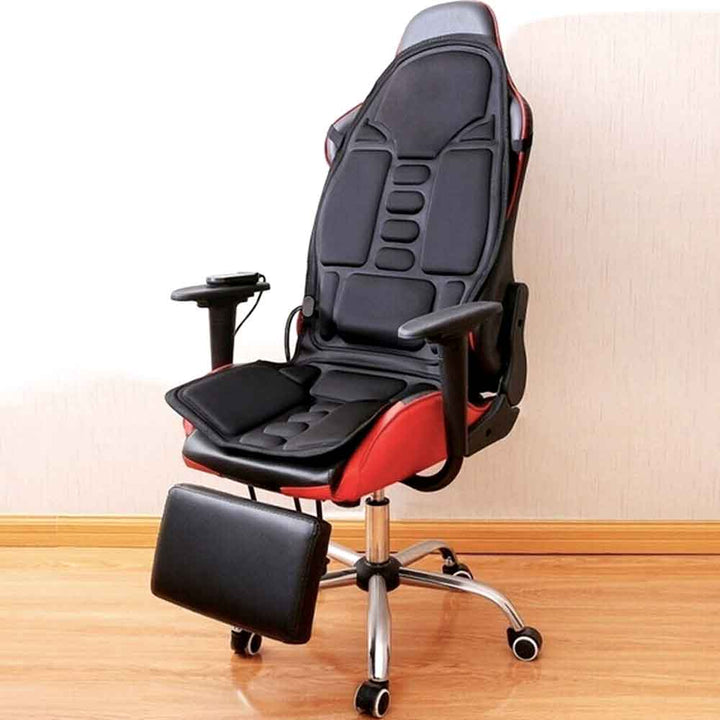 Compact, portable heated massage cushion for on-the-go back and neck stress & muscle pain relief.
