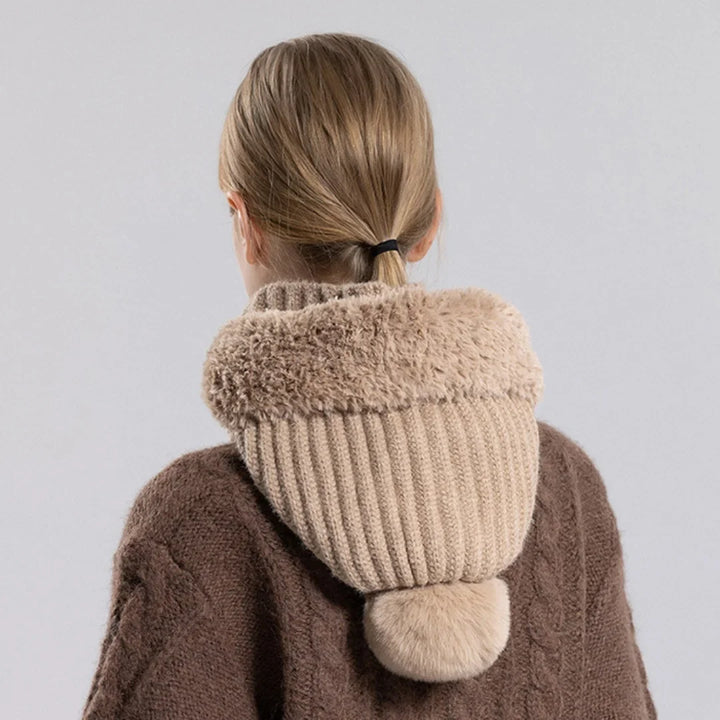 Pink knit sherpa-lined hood, a comfortable and warm unisex cold weather face cover