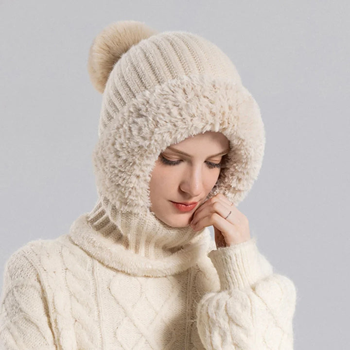 Unisex Winter Knit Sherpa Lined Hood in Heather Gray, laid flat to show detail