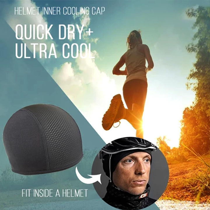 Unisex helmet inner cooling cap, black, sweat-wicking for motorcycle or cycling, breathable mesh fabric