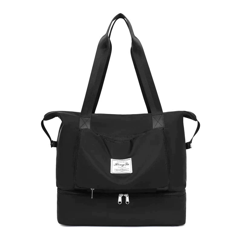 Travel-ready duffel bag with a double-layer design and wet separation, perfect for luggage
