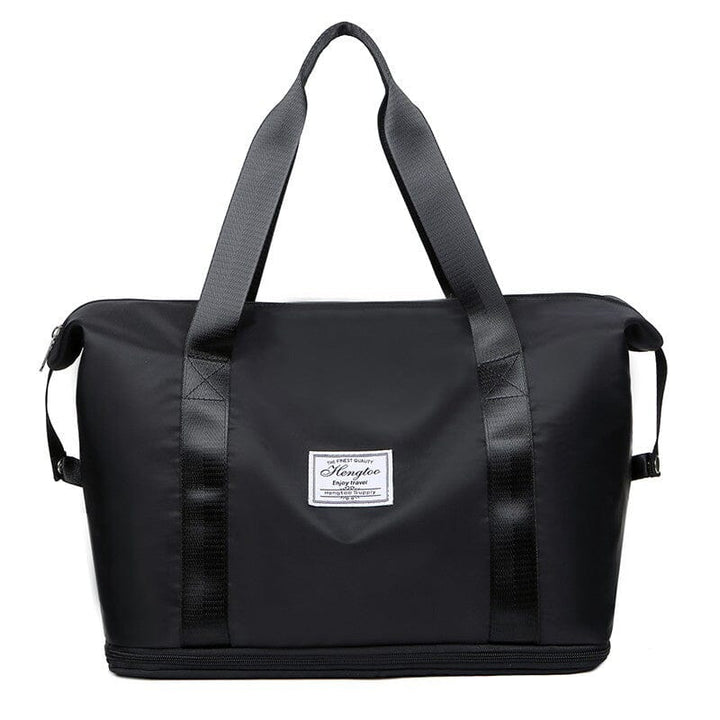 Sleek black duffel bag with thoughtful compartments, a great gift for Mother's Day