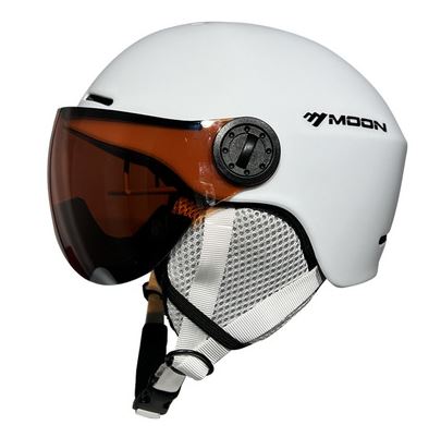 Durable snowboarding helmet, blue, with removable ear covers for adaptable head protection.