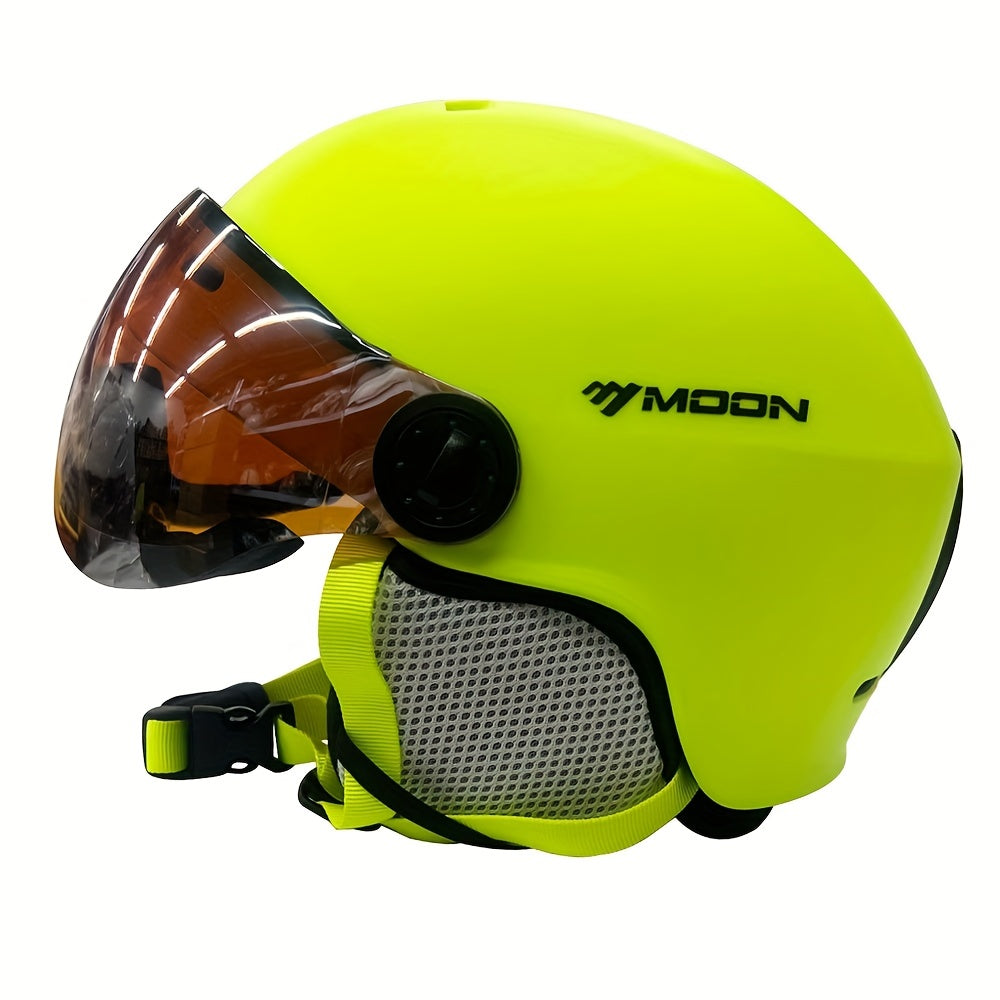 Adjustable snowboarding helmet with ventilated design for comfortable all-day wear on slopes.