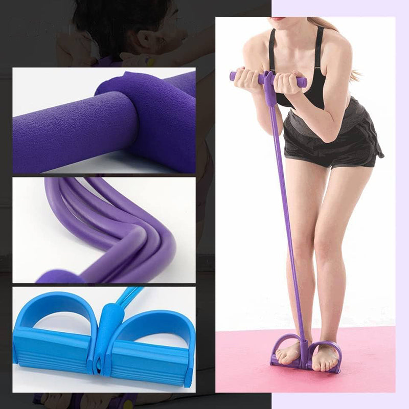 Portable pedal exerciser resistance band with foot pedals and hand grips, toning muscles