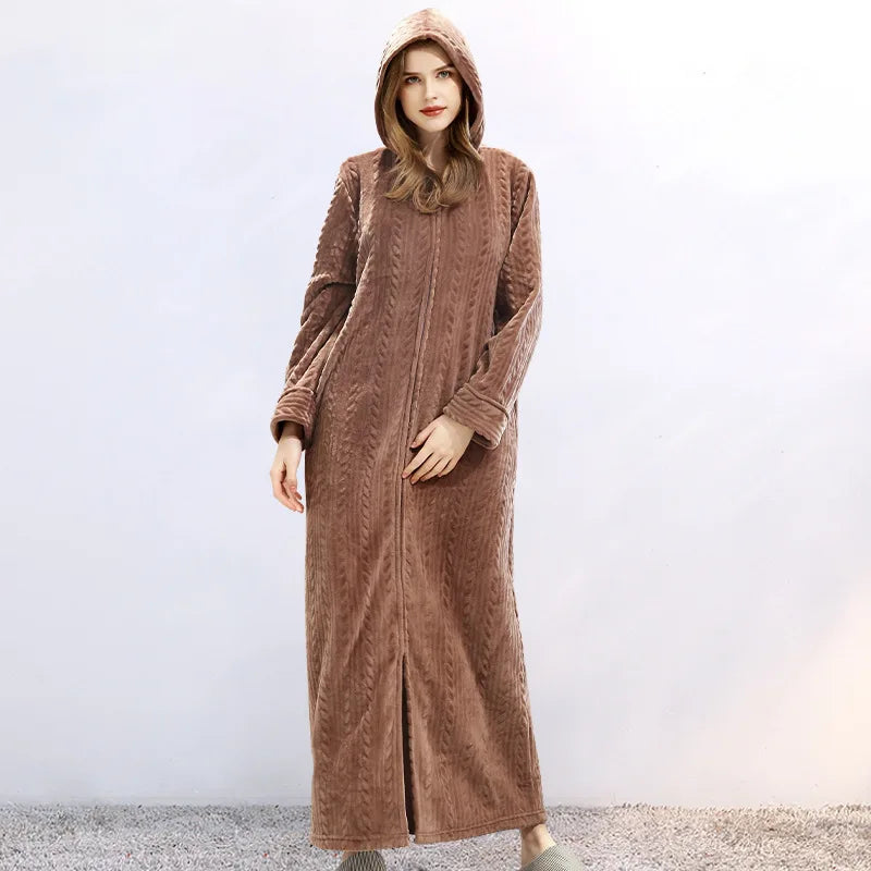 Plush hooded bathrobe for couples, offering luxurious softness & warmth for loungewear.