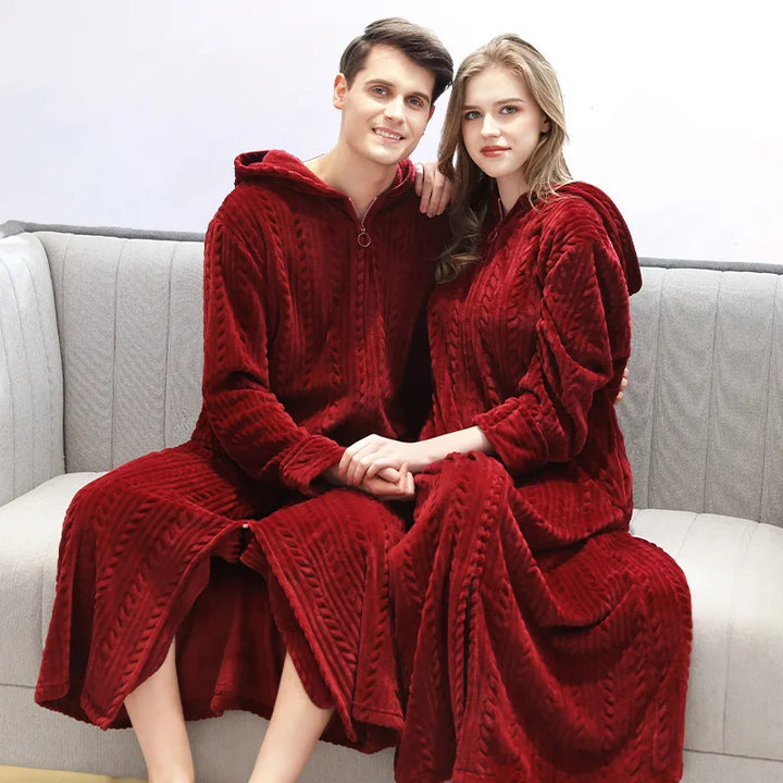 Warm hooded bathrobe, a winter essential for men & women. Ultimate relaxation wear.