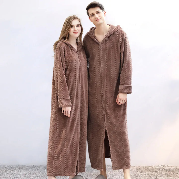 Soft flannel hooded bathrobe, perfect gift for couples seeking cozy home loungewear.