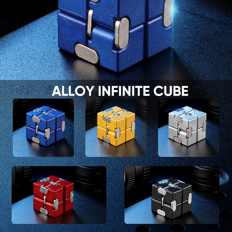 Infinity Fidget Cube, sleek sensory toy in a user's hand for stress relief