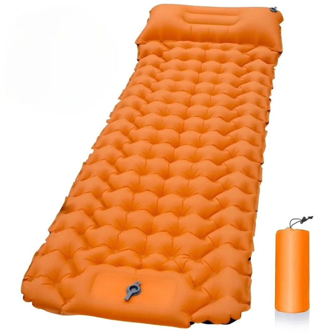 Premium outdoor sleeping pad: inflatable camping mattress with integrated foot pump for ultimate camp comfort.