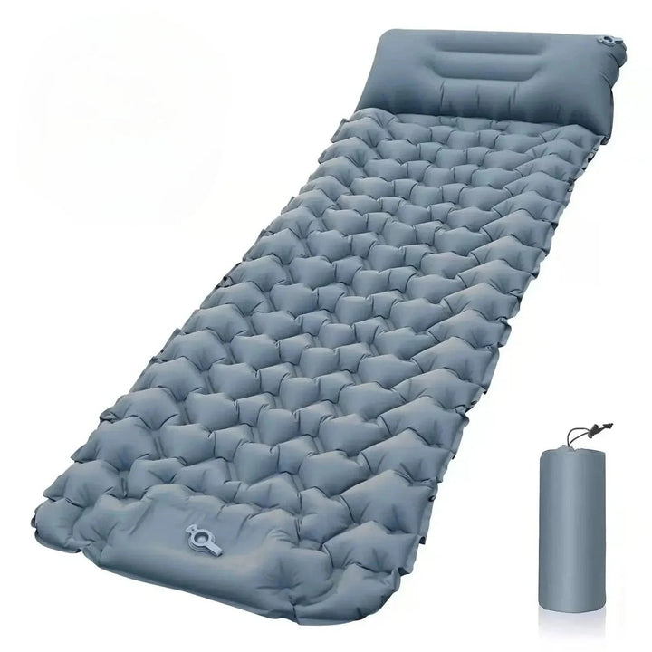 Portable travel mattress & inflatable bed with foot pump. Ideal for camping, hiking, and outdoor adventures.