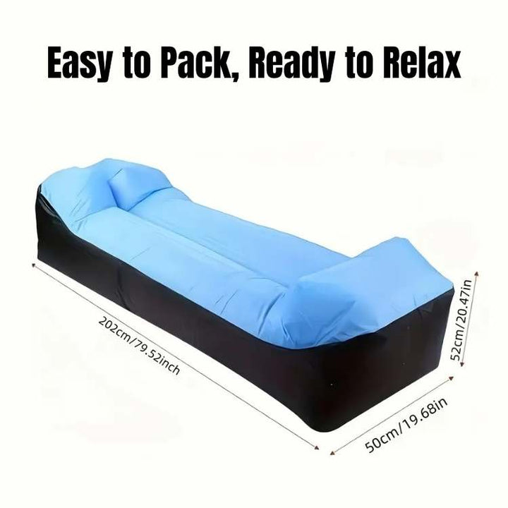 Vibrant inflatable sofa bed, a lightweight, portable outdoor lounger & beach chair for easy travel.