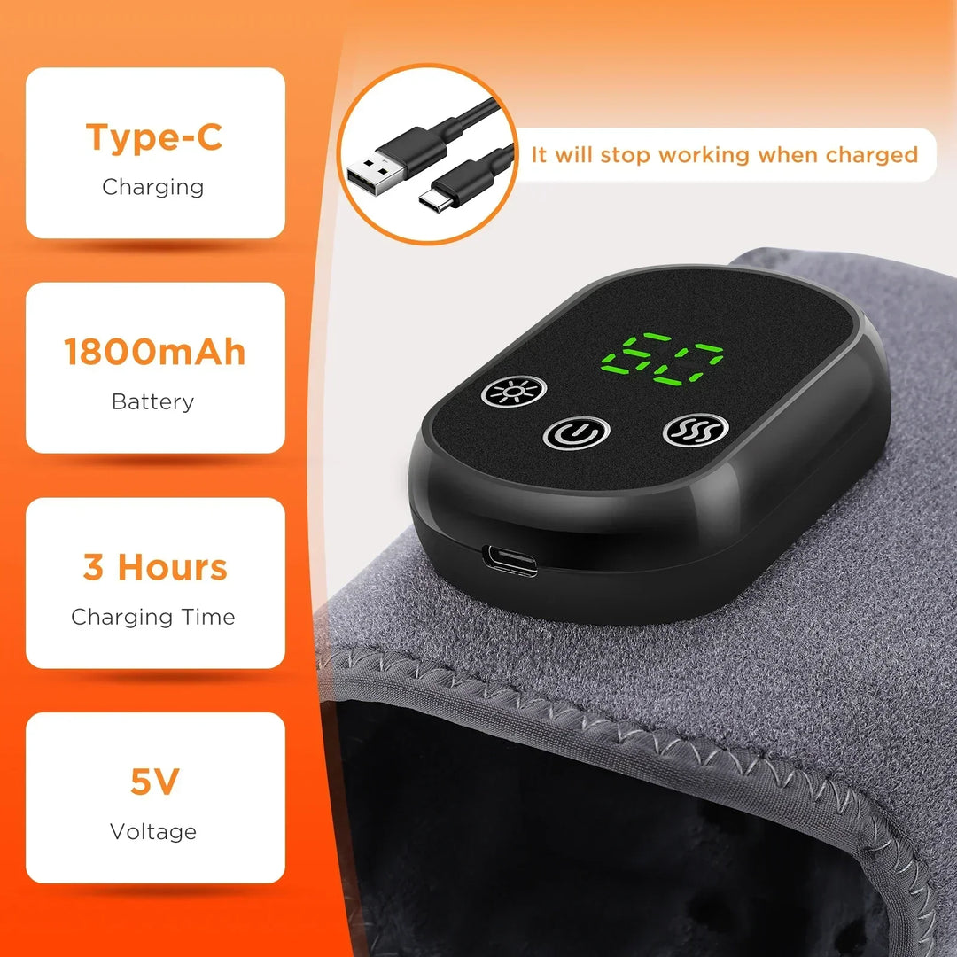 Infrared hot compress massager on an ankle, delivering soothing heat and vibration for rehabilitation and comfort.