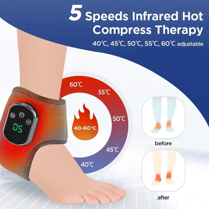 Vibration therapy infrared hot compress massager for effective wrist pain management and joint rehabilitation.