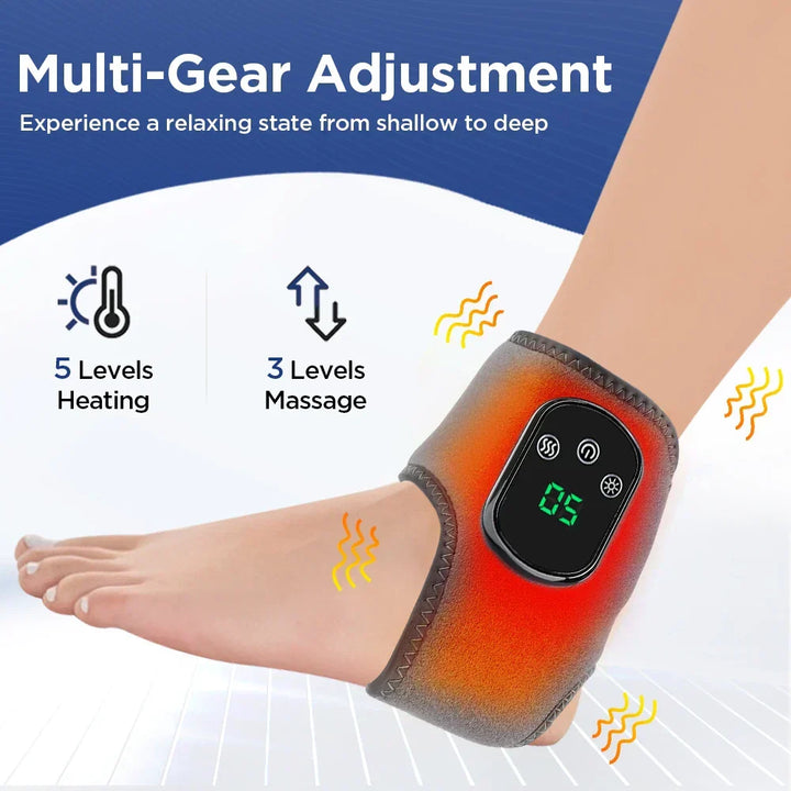 Infrared ankle massager providing hot compress and vibration therapy for soothing relief from pain and discomfort.
