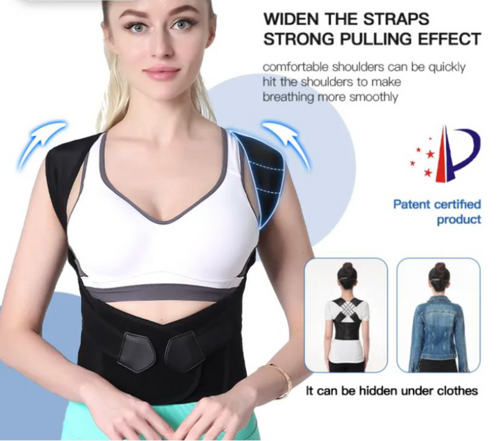 Posture corrector providing instant back & shoulder support for pain relief & better alignment, promoting wellness.