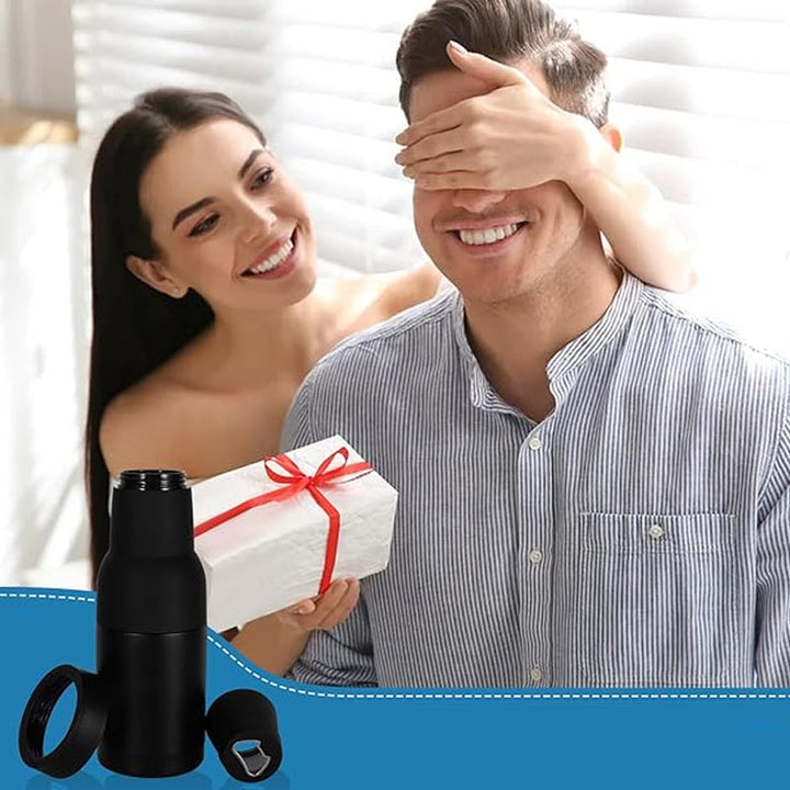 Insulated drink cooler for cans and bottles with a convenient opener attachment, various colors