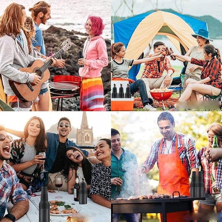 Unisex cooler for bottles/cans, showcasing its insulation properties and easy-to-use opener