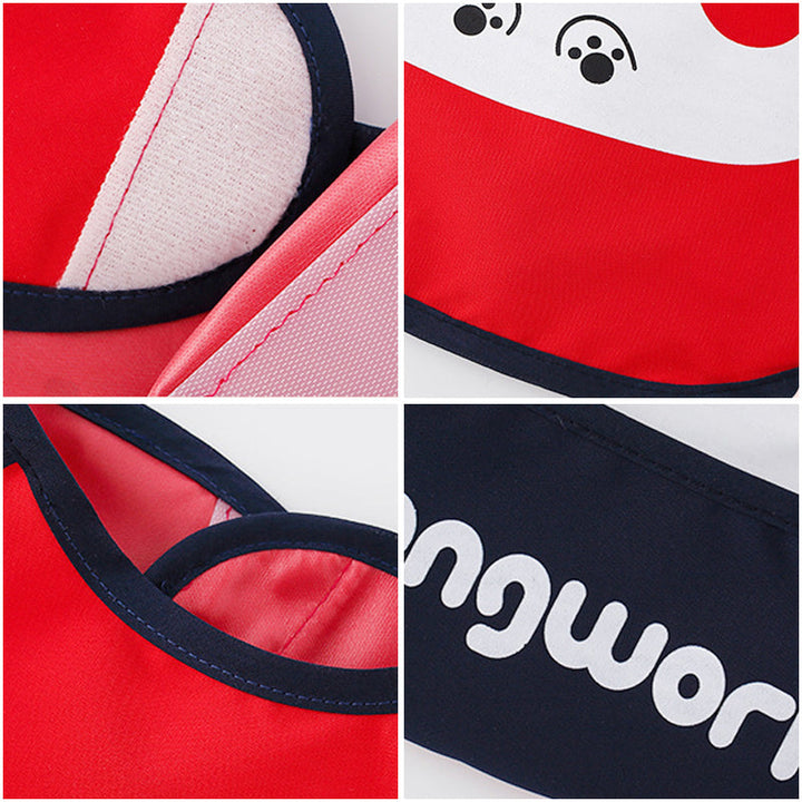 Mess-proof feeding: red long sleeve waterproof bib with food catcher pocket, soft polyester for baby's comfort