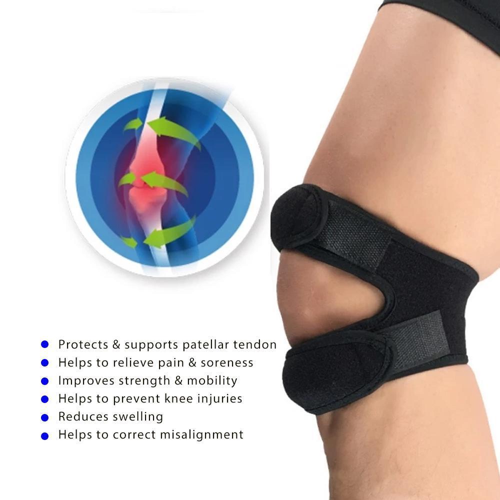 Close-up of adjustable unisex knee support brace, designed for patella stability & pain relief.