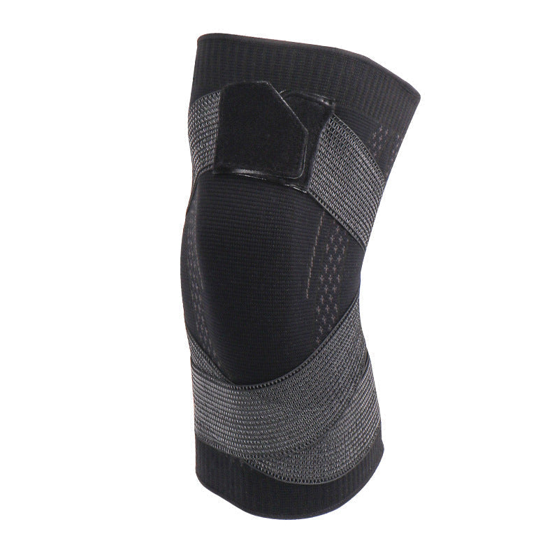 Collection of various colored knitted compression knee sleeves for unisex sports and protection